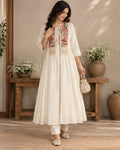 Cream Cotton Embroidered Coord Set With Shrug