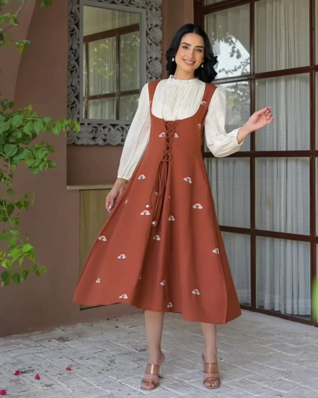 Cinnamon Brown Korean Style A-Line Dress