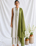 White Green Straight Cut Cotton Suit with Kota Dupatta