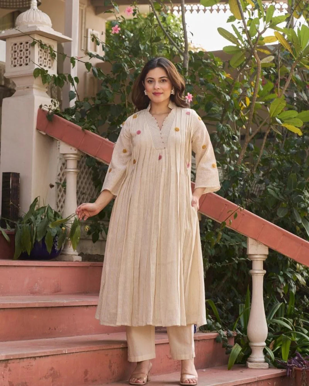 Cream Beige Jute Flex A-Line Co-ord Set