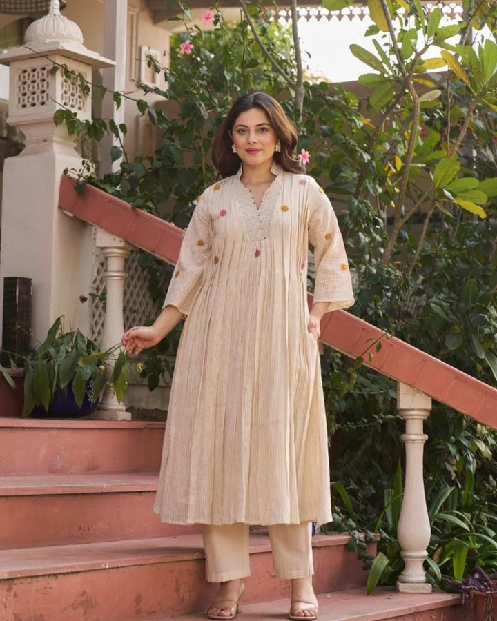 Cream Beige Jute Flex A-Line Co-ord Set