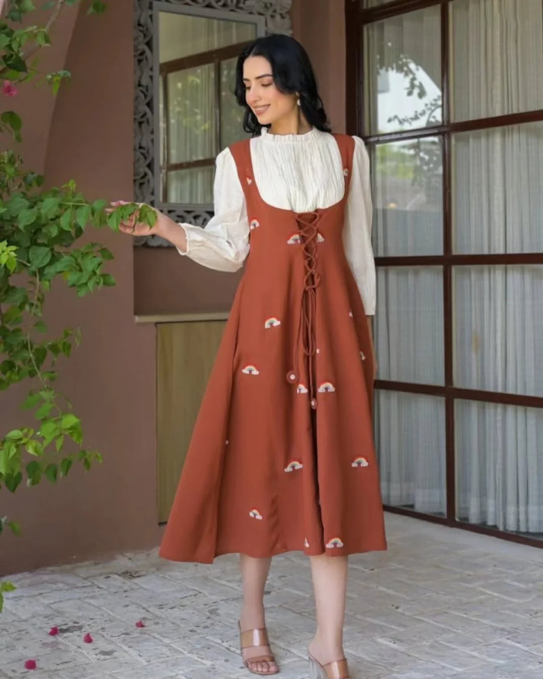 Cinnamon Brown Korean Style A-Line Dress