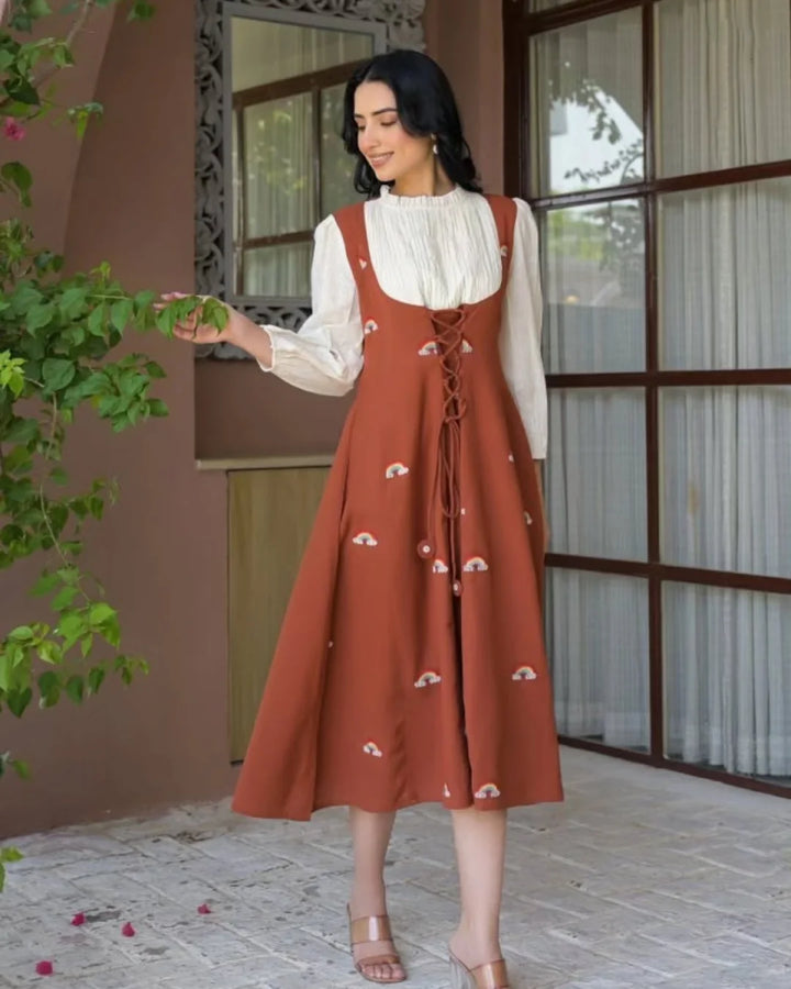 Cinnamon Brown Korean Style A-Line Dress