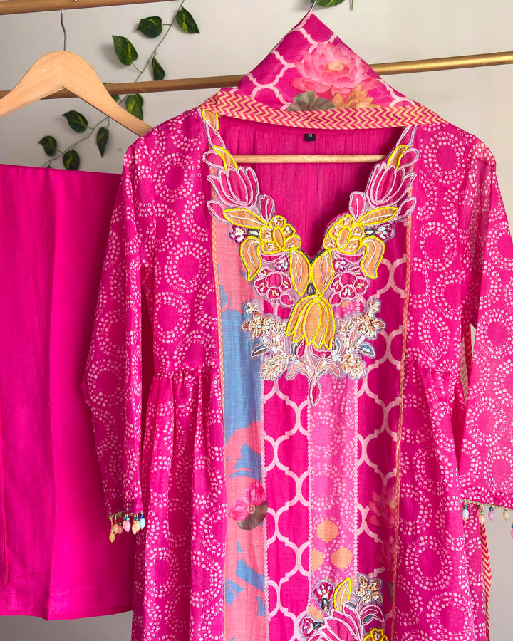 Coral Pink Chanderi Crystal Drop Suit