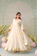 Ivory Mulmul Angrakha Anarkali Suit Set with Gota Work Dupatta