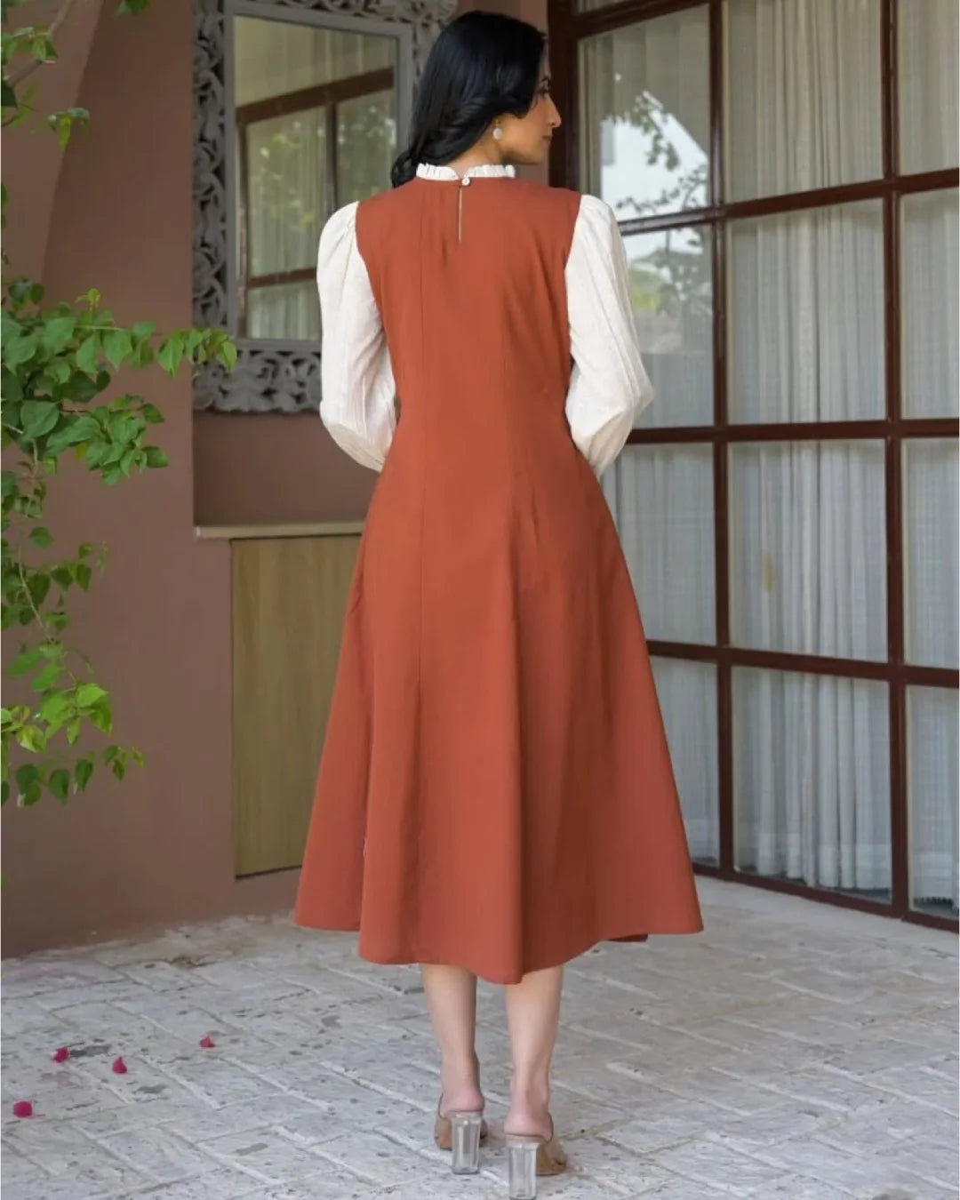 Cinnamon Brown Korean Style A-Line Dress
