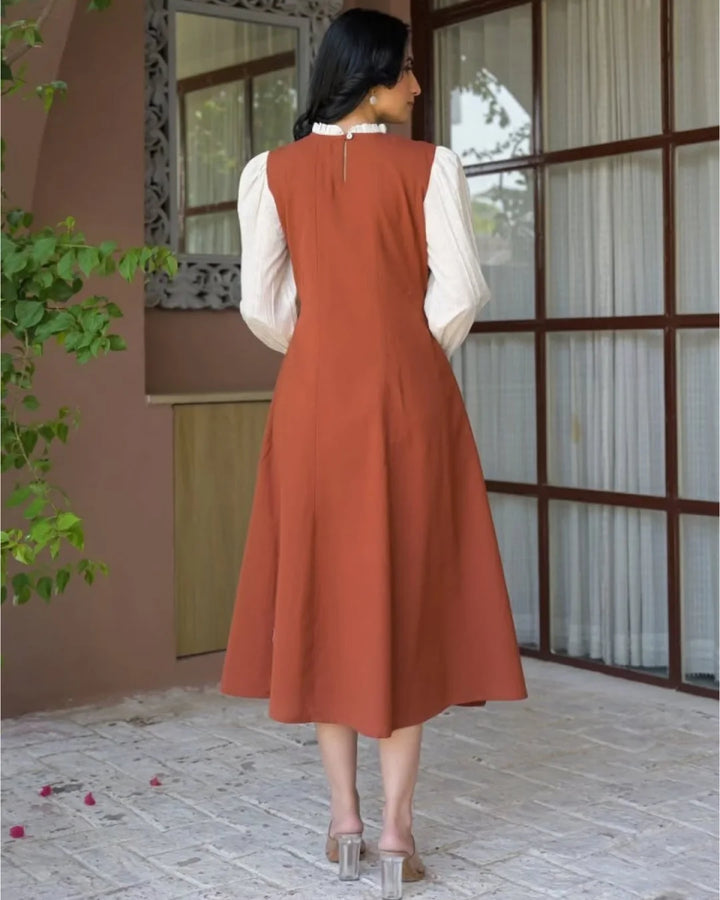 Cinnamon Brown Korean Style A-Line Dress