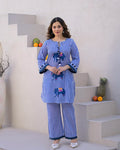 Royal Blue White Striped Elephant Hand Painted Cotton Co-ord Set