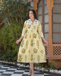Butter Yellow Striped A-line Dress with Peter Pan Collar