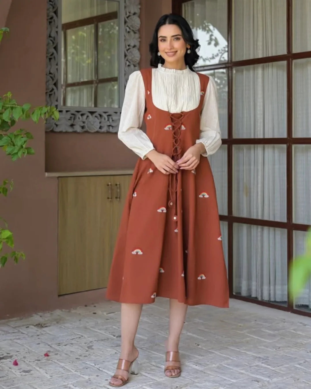 Cinnamon Brown Korean Style A-Line Dress
