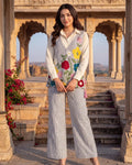 Cream Beige Cotton Shirt with Jute Cotton Floral Shrug Co-ord Set