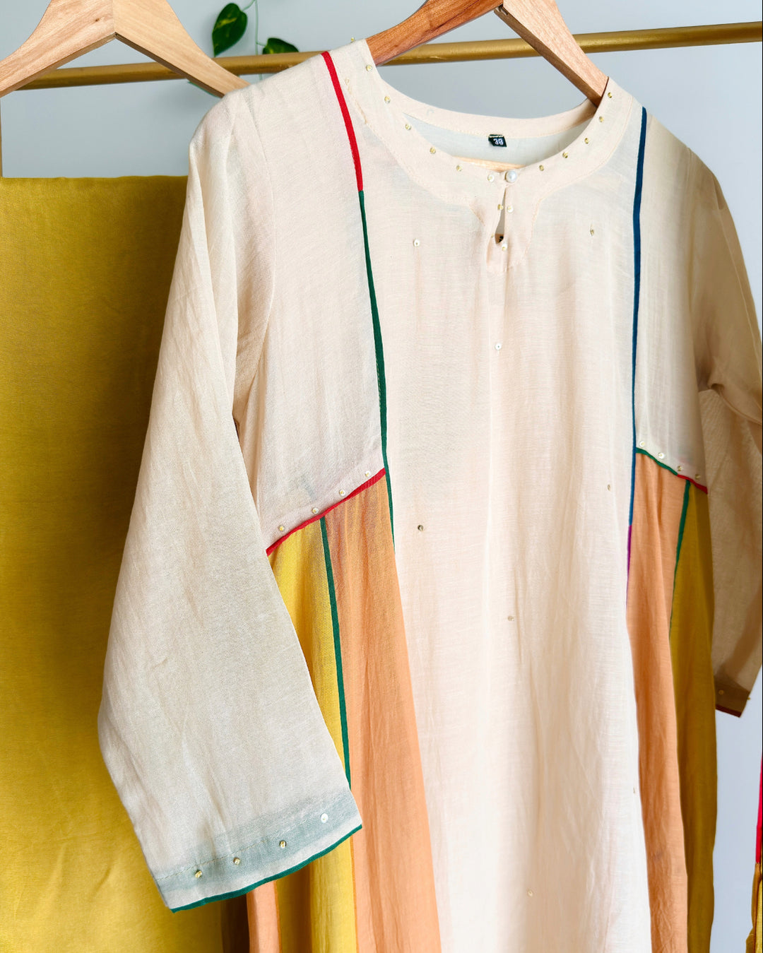 Beige Banaras Chanderi Suit Set with Multicolour Chanderi Dupatta