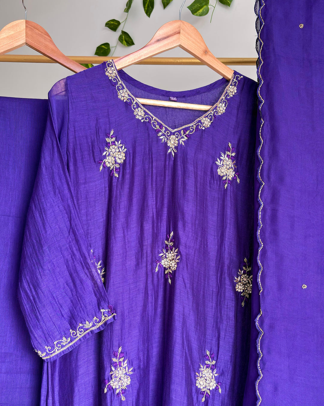 Pure Banaras Chanderi Deep Royal Purple Handwork Suit