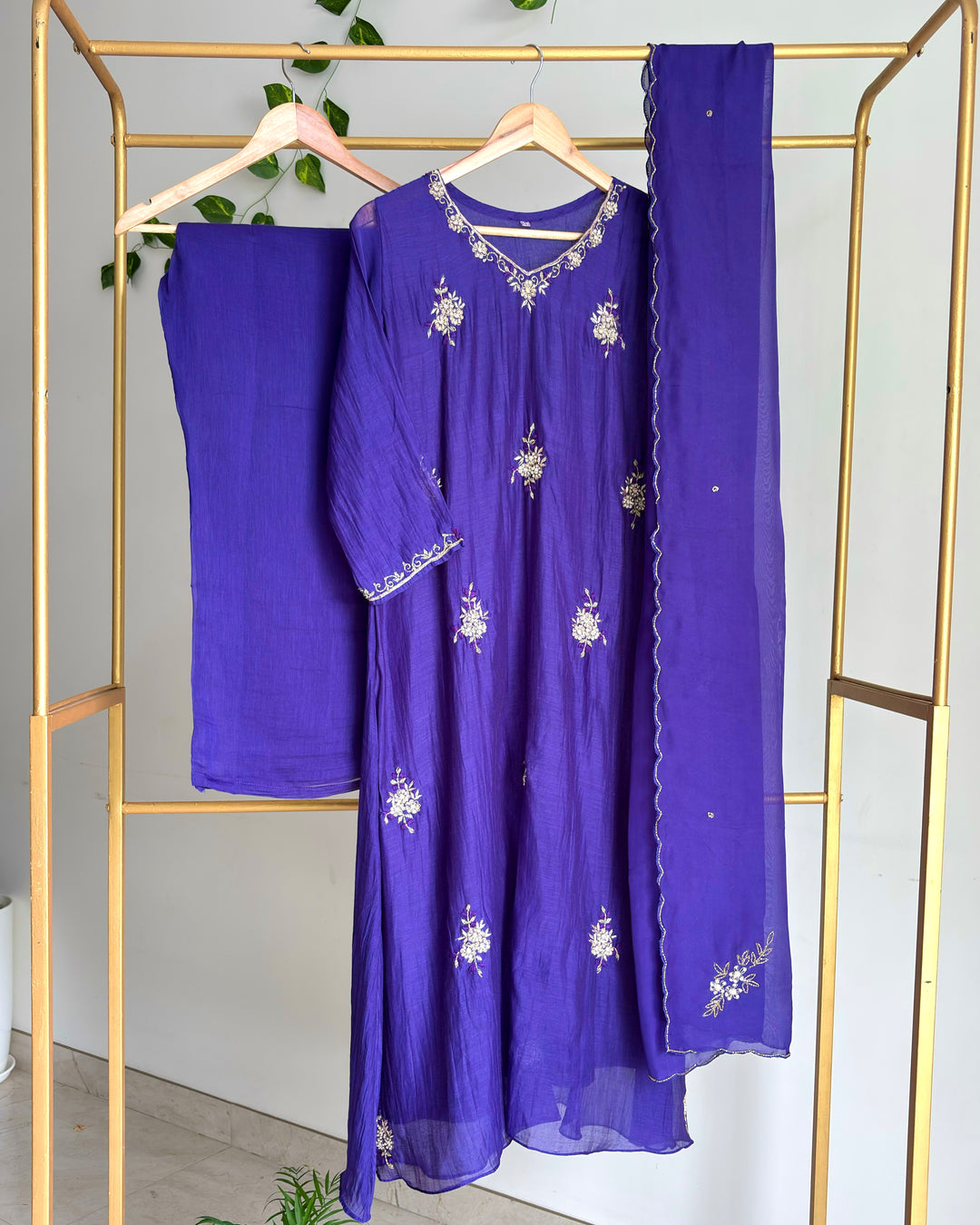 Pure Banaras Chanderi Deep Royal Purple Handwork Suit