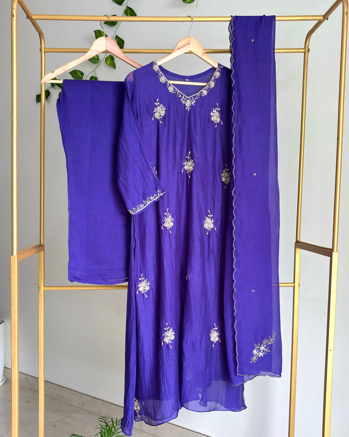 Pure Banaras Chanderi Deep Royal Purple Handwork Suit