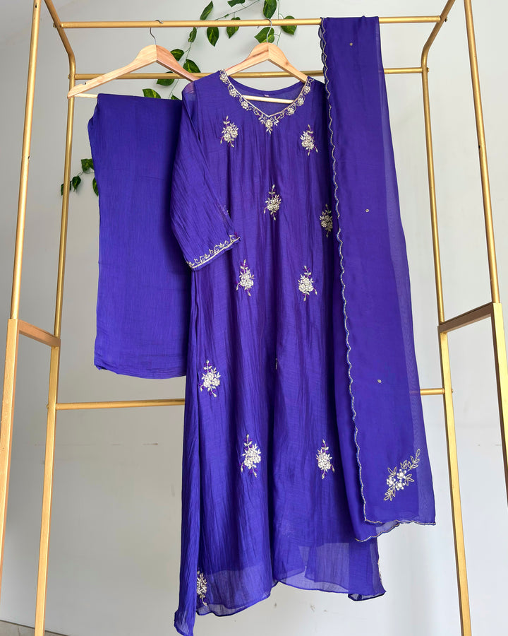 Pure Banaras Chanderi Deep Royal Purple Handwork Suit