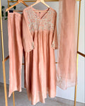 Dusty Peach Pure Banaras Chanderi TubeLight Zardosi Handwork Suit