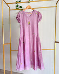 Dusty Lilac Pure Banaras Chanderi Floral Hand Embroidery Dress