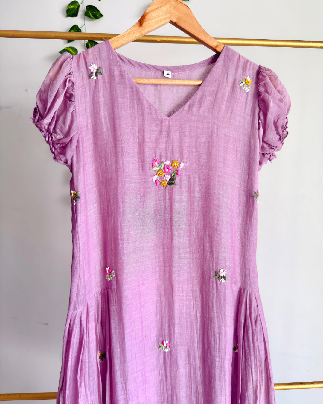 Dusty Lilac Pure Banaras Chanderi Floral Hand Embroidery Dress