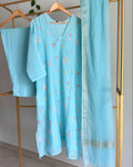Pure Banaras Chanderi Ice Blue Crushed Suit Set