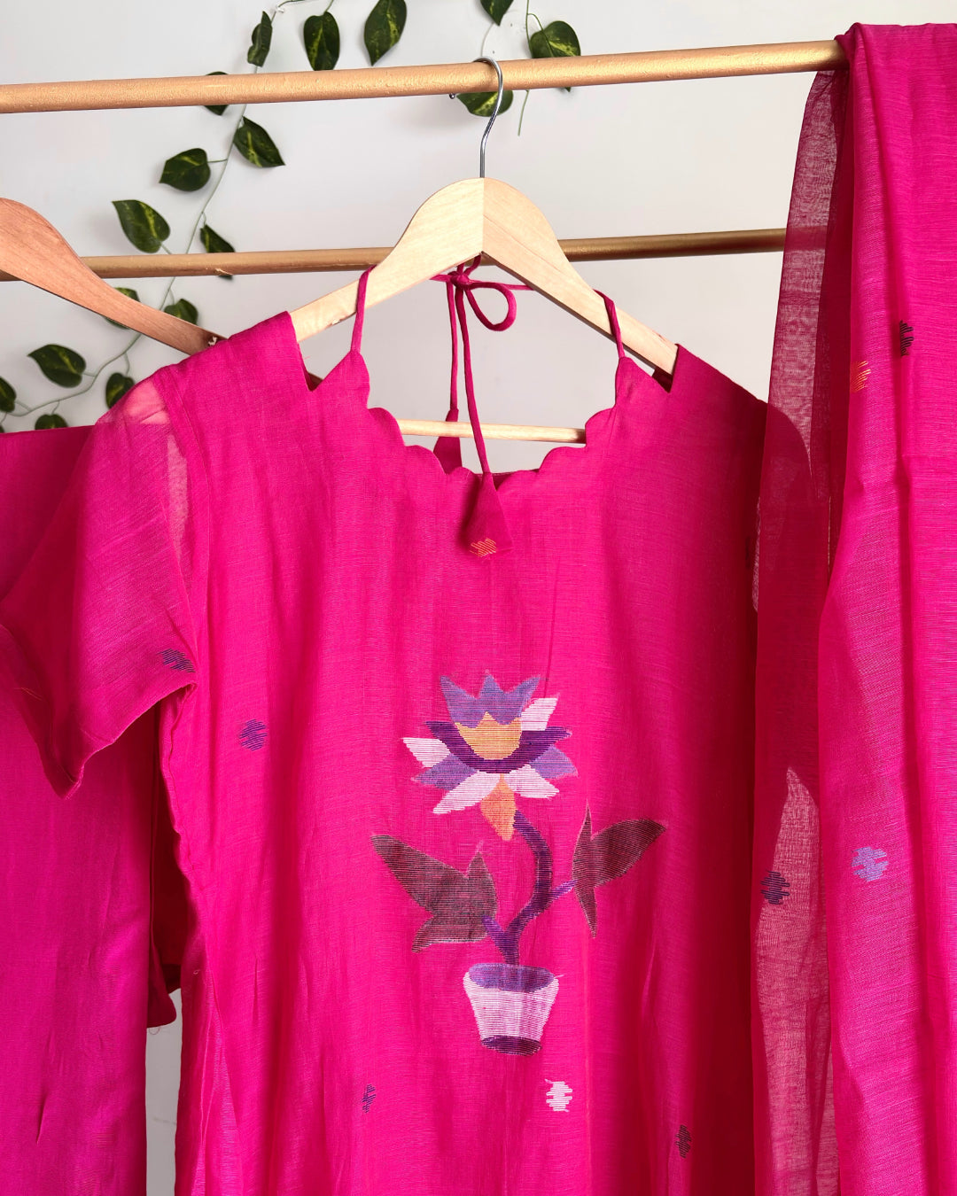 Rani Magenta Pure Jamdani Flowerpot A-Line Suit