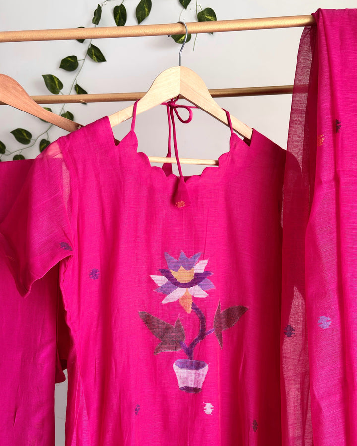 Rani Magenta Pure Jamdani Flowerpot A-Line Suit