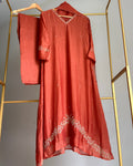 Pure Banaras Chanderi Terracotta Rust Daman Suit