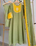 Sage Olive Green Pure Mul Kota Zardosi Embroidered Suit