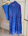 Deep Cornflower Blue Premium Cotton Kota Pleated Suit