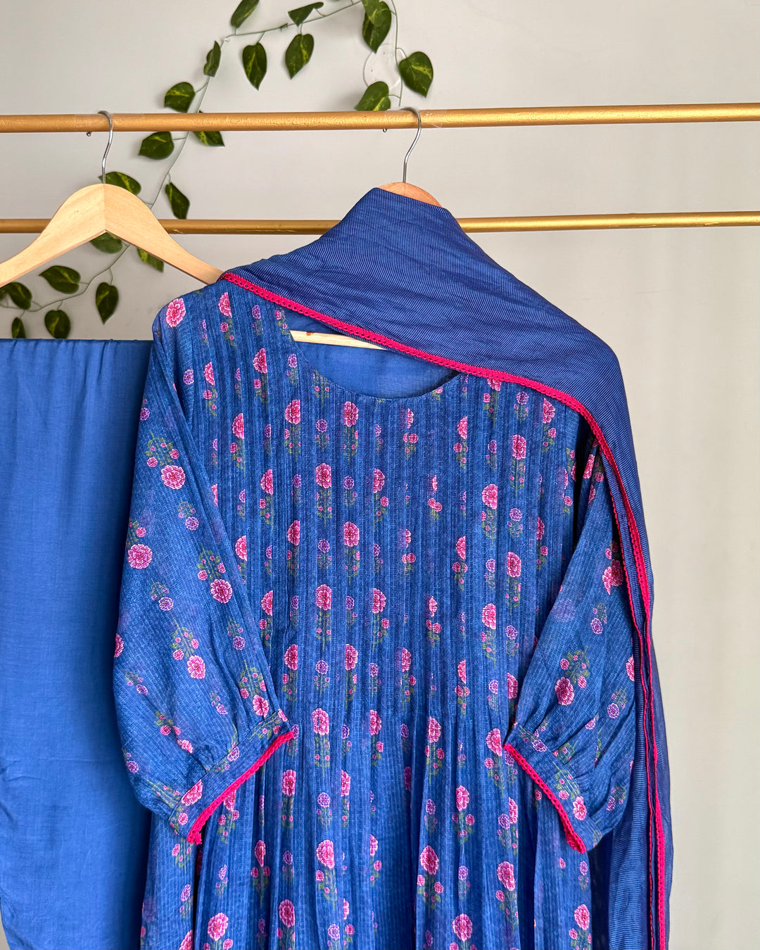 Deep Cornflower Blue Premium Cotton Kota Pleated Suit