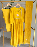 Turmeric Yellow Banaras Chanderi Floral Handwork Suit