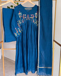 Pure Banaras Chanderi Deep Teal Blue Bullion Work Suit