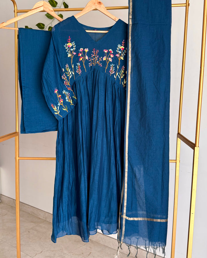 Pure Banaras Chanderi Deep Teal Blue Bullion Work Suit