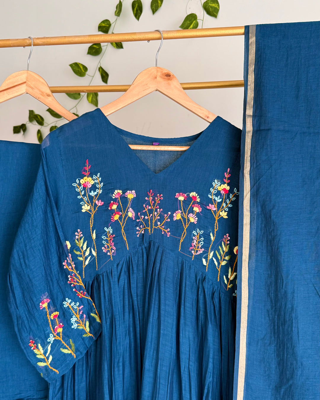 Pure Banaras Chanderi Deep Teal Blue Bullion Work Suit