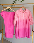 Rose Pink Ombre Mul Cotton Schiffli Coord Set with Farshi Pants