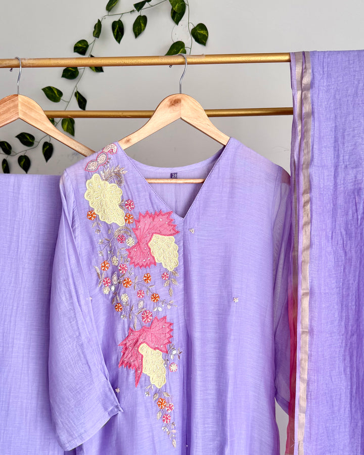 Pure Banaras Chanderi Lavender A-Line Suit Set