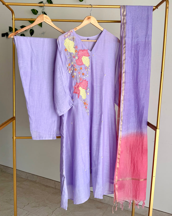 Pure Banaras Chanderi Lavender A-Line Suit Set