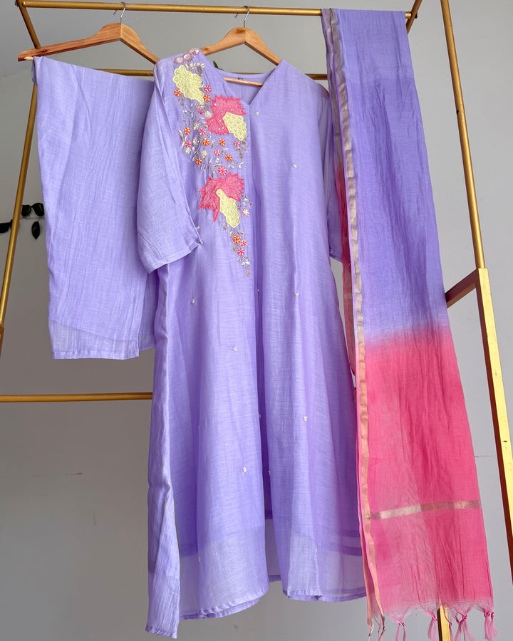 Pure Banaras Chanderi Lavender A-Line Suit Set