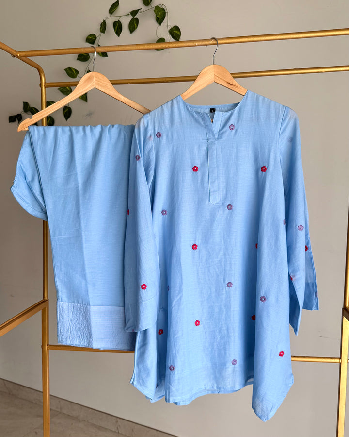 Pure Mul Cotton Powder Blue Farshi Coord Set