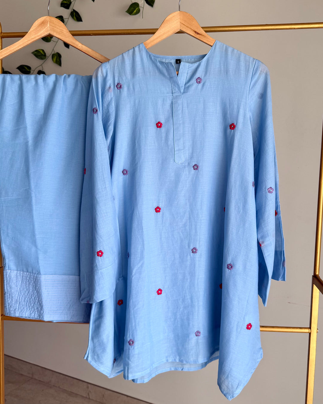 Pure Mul Cotton Powder Blue Farshi Coord Set
