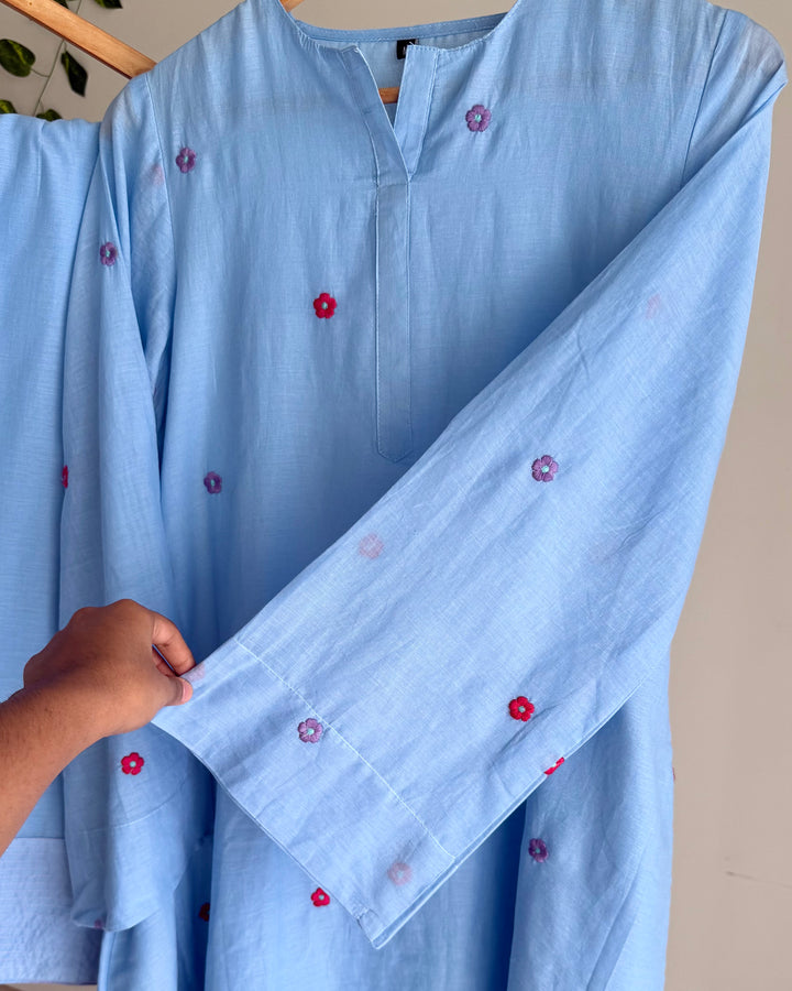 Pure Mul Cotton Powder Blue Farshi Coord Set