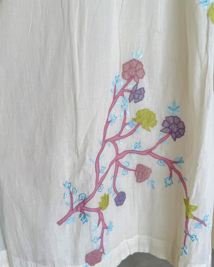 Cream Pure Cotton Pastel Aesthetic Applique Embroidered Suit