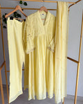 Lime Yellow Pure Banaras Chanderi Smoky Zari Embroidered Suit