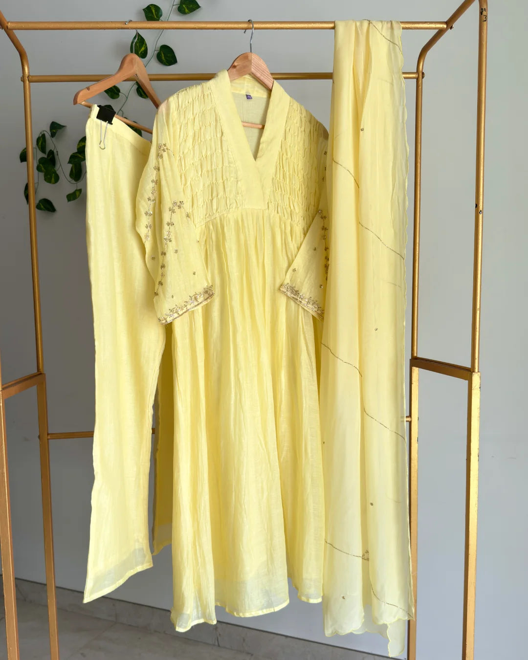 Lime Yellow Pure Banaras Chanderi Smoky Zari Embroidered Suit